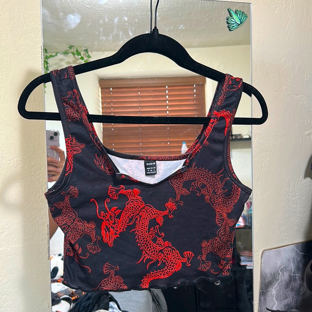 Shein red dragon crop top